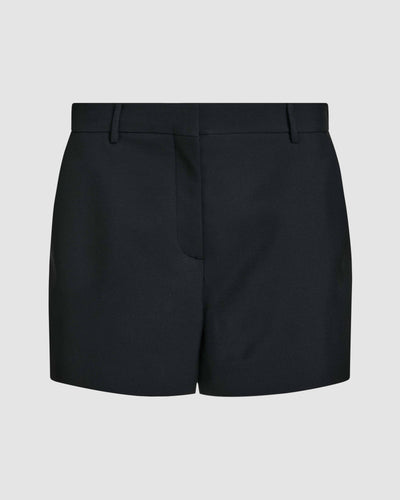 Black silk Belle Shorts by Veronica De Piante, showcasing smooth fabric and relaxed fit on a neutral background.