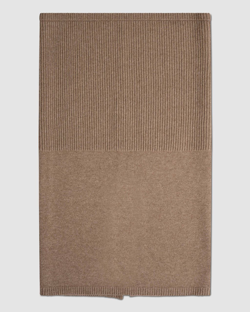 Veronica De Piante Caro Snood in camel wool and cashmere knitwear, soft and cozy for winter wear.