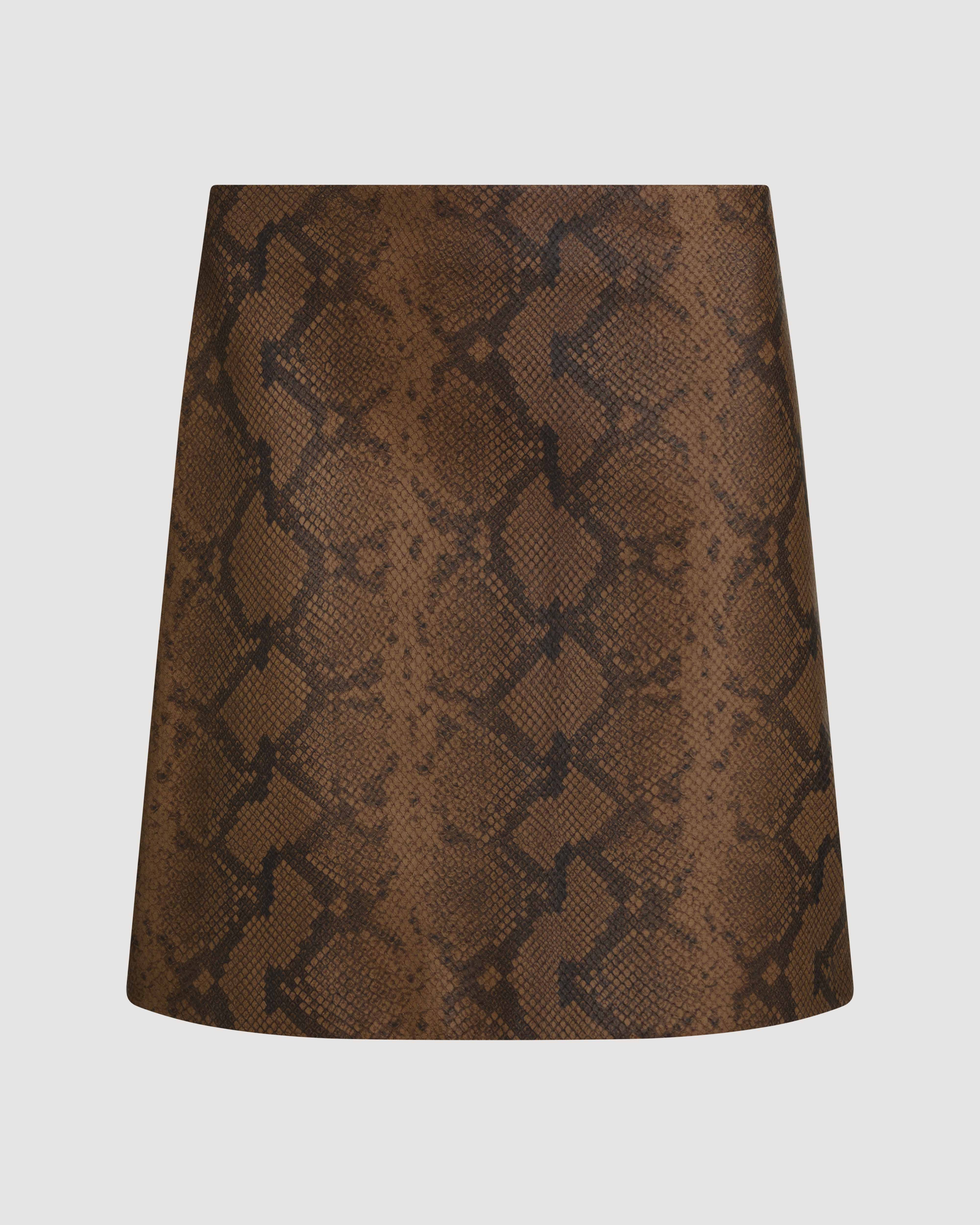 Cecily Skirt in Snake Print Leather, Camel