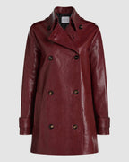 Veronica De Piante Charlotte trench coat in dark red embossed leather, stylish coat with tailored fit and classic design.
