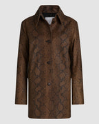 Veronica De Piante Chiara Coat in camel snake print leather, stylish coat with textured pattern and tailored fit.