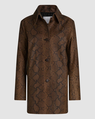 Veronica De Piante Chiara Coat in camel snake print leather, stylish coat with textured pattern and tailored fit.