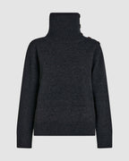 Veronica De Piante Cielo wool cashmere knit sweater in charcoal, shown on a model, highlighting its cozy, stylish design.