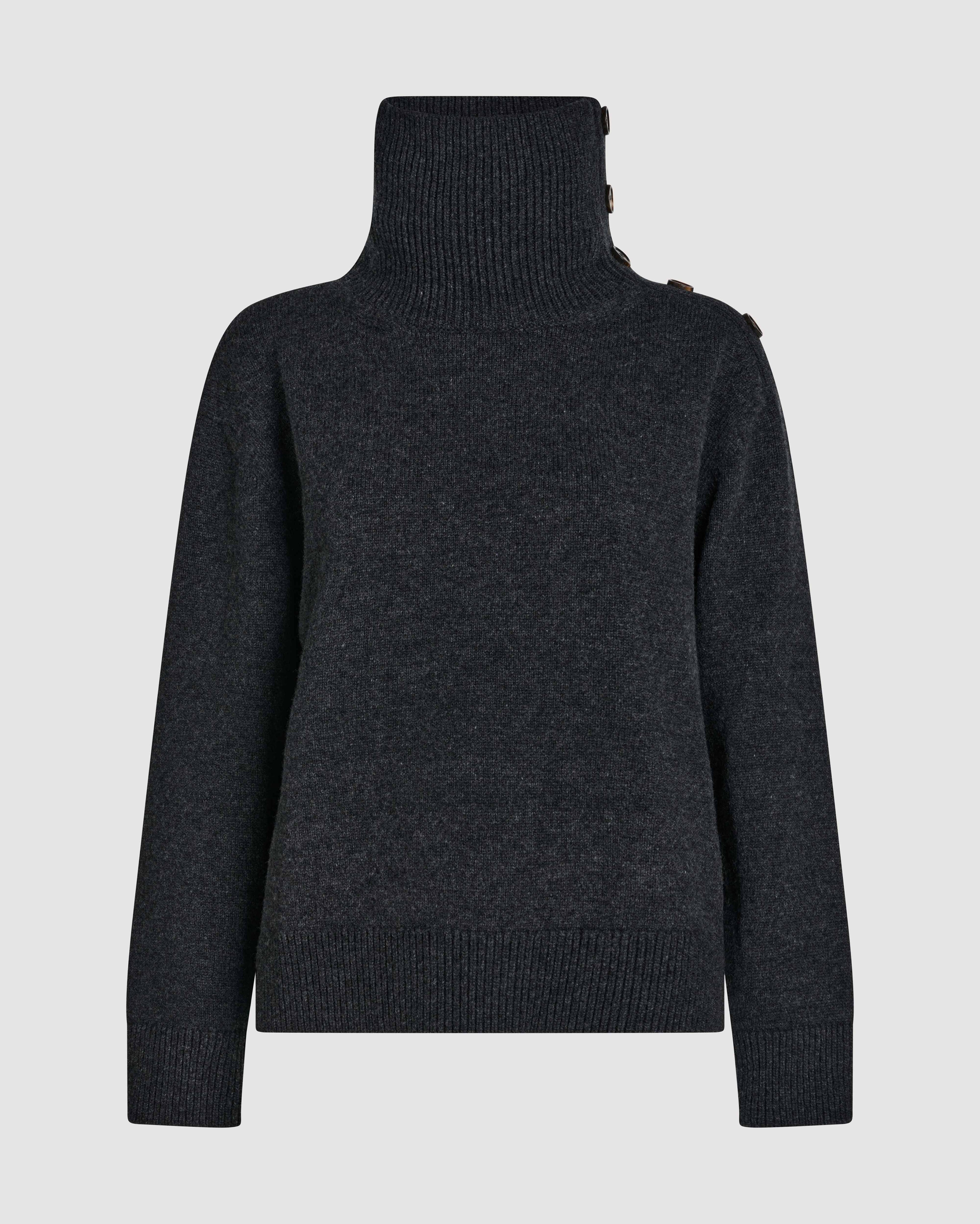 Veronica De Piante Cielo wool cashmere knit sweater in charcoal, shown on a model, highlighting its cozy, stylish design.