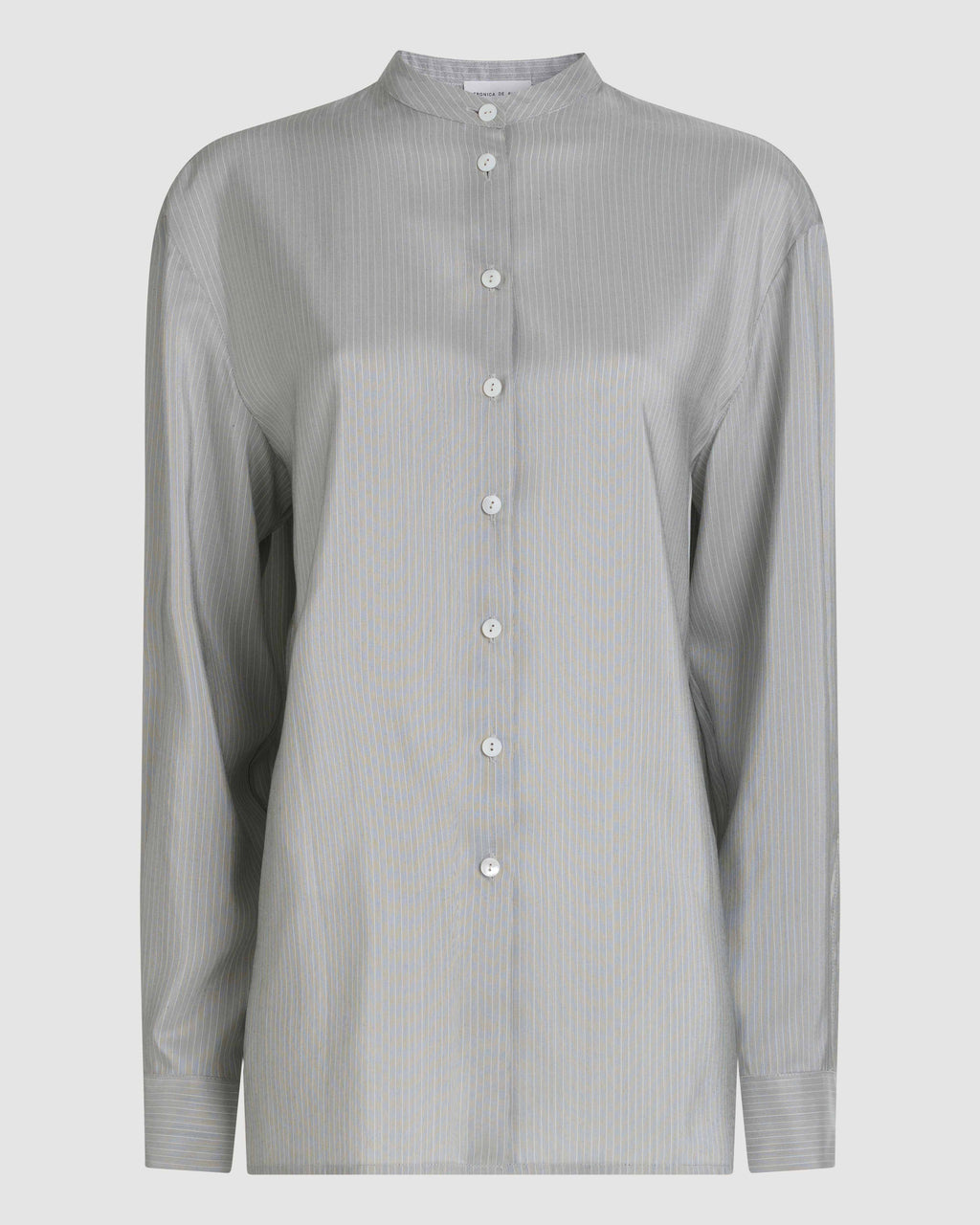 Daisy Shirt in Silk, Grey Pinstripe