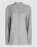 Daisy Shirt in Silk, Grey Pinstripe