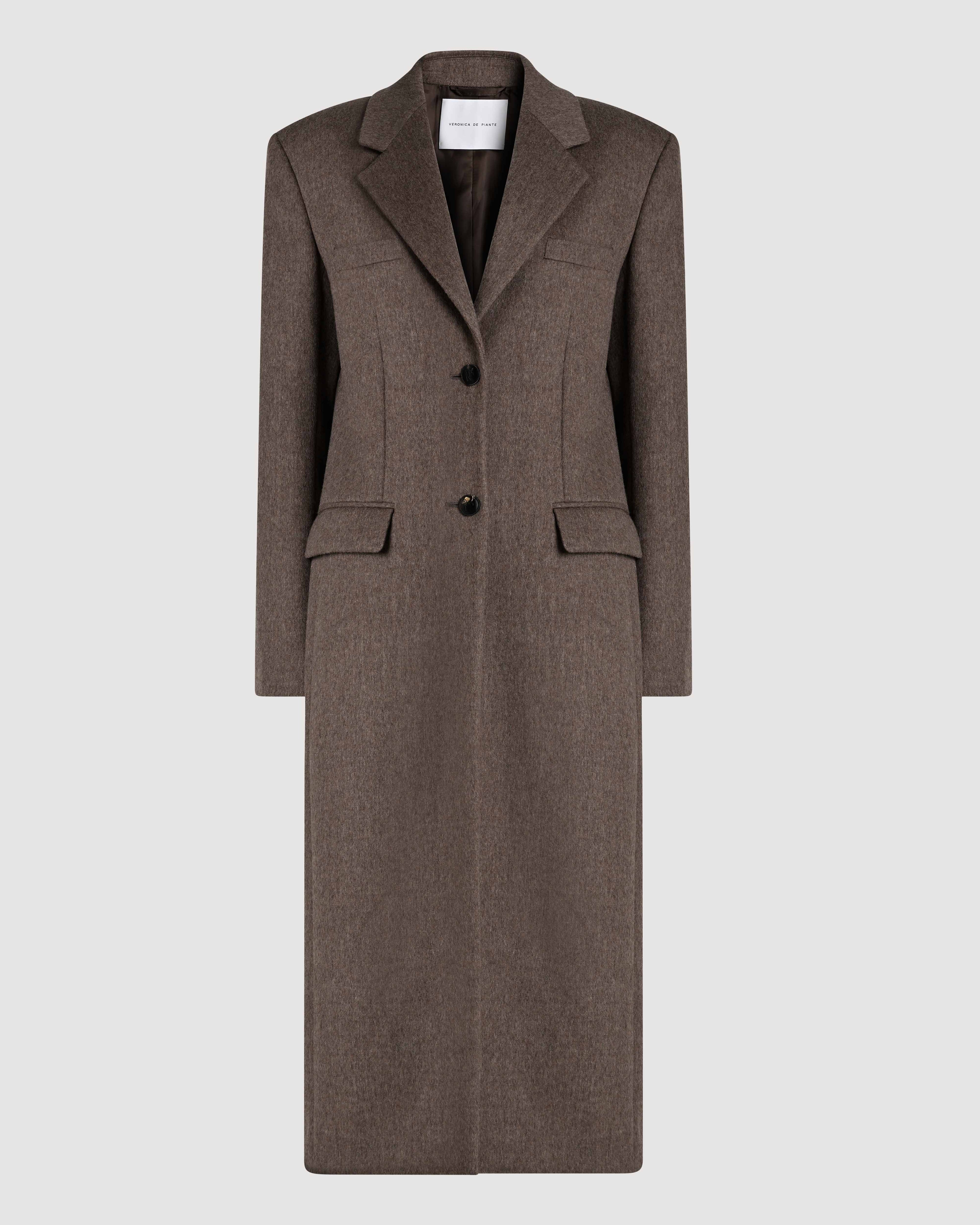 Veronica De Piante Freya Wool Cashmere Coat in Oatmeal, stylish and cozy coat with a tailored fit and soft fabric texture.
