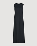 Black silk Hana dress by Veronica De Piante, shown on a model with elegant drape and sophisticated design.