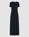 Black Harper Dress by Veronica De Piante in stretch viscose jersey, shown on a model with a fitted, stylish design.