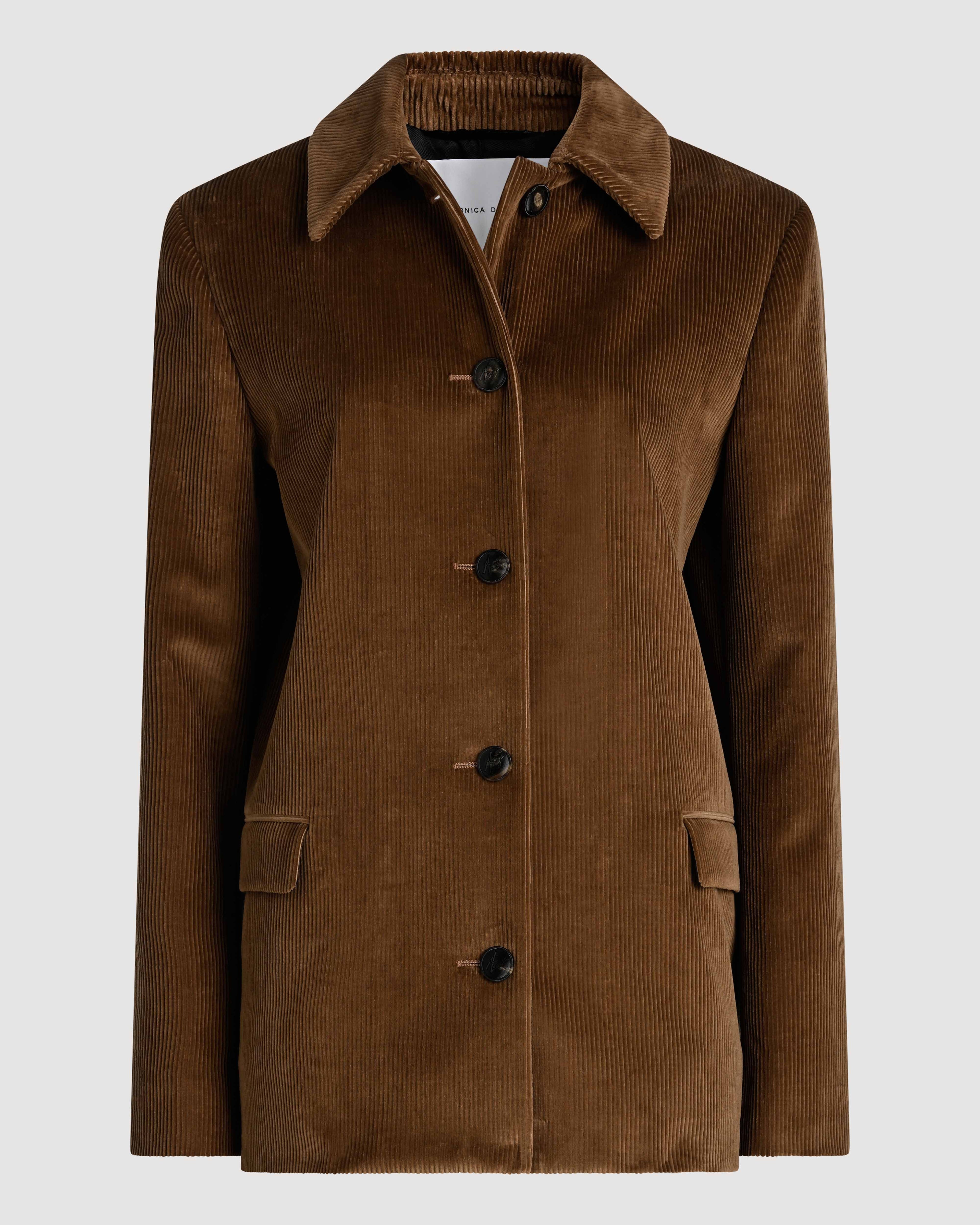 Veronica De Piante Klara Corduroy Jacket in camel, stylish coat with textured fabric and classic design for casual wear.