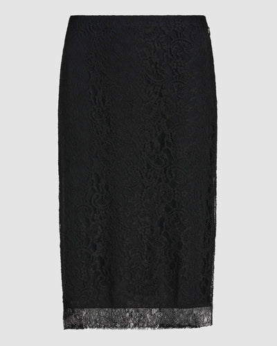 Black lace Nola skirt by Veronica De Piante, showcasing intricate lace details and a stylish, flowing design.