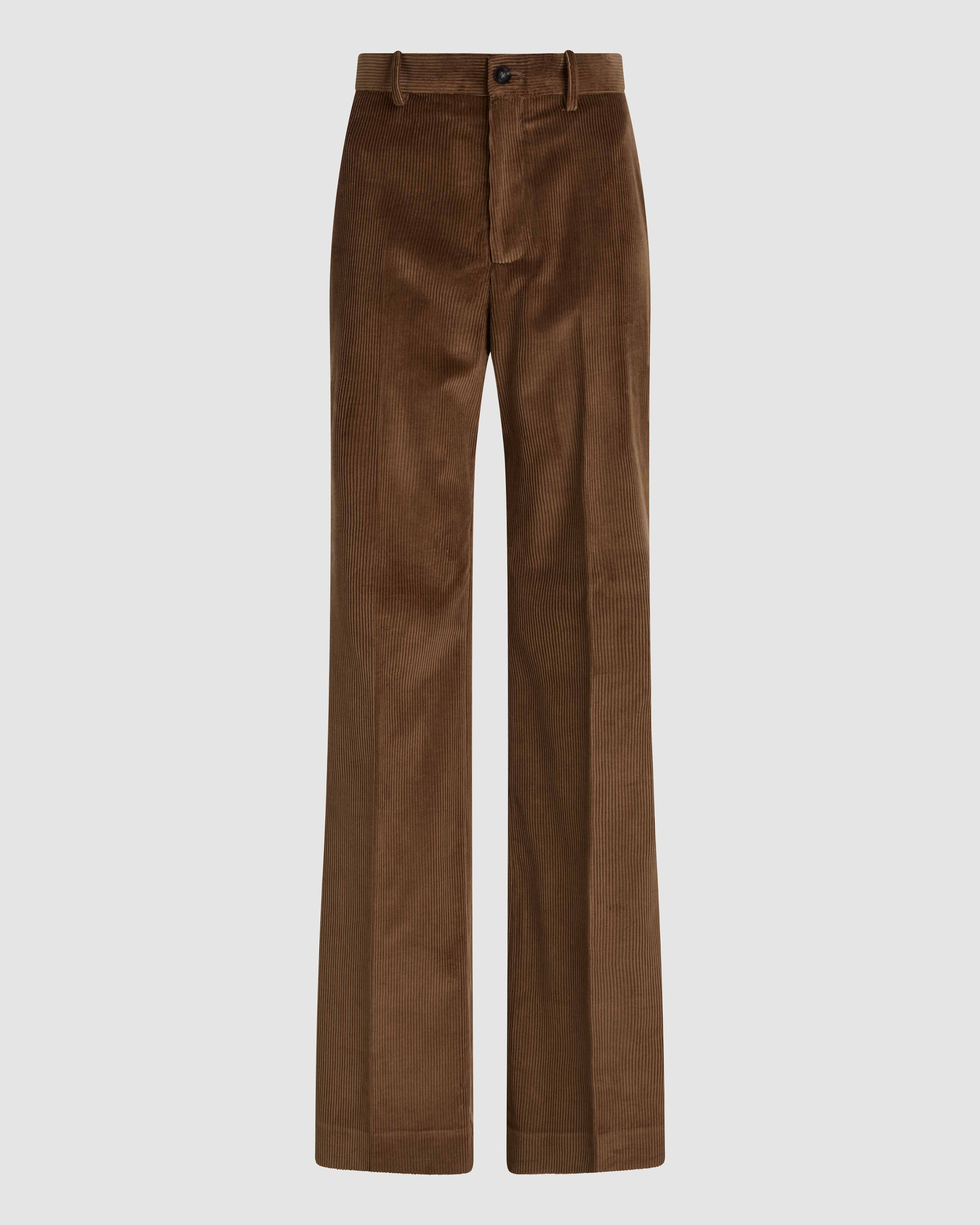 Veronica De Piante Taylor Corduroy Trousers in camel color, stylish bottoms with a tailored fit and textured fabric.