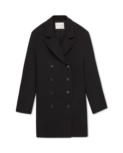 Black Lucas Coat packshot: 100% cashmere, double-breasted, oversized, straight-cut, notched collar, horn buttons
