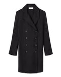 Black Lucas Coat in sheer silk georgette. Oversized double-breasted jacket with wide lapels. Product packshot