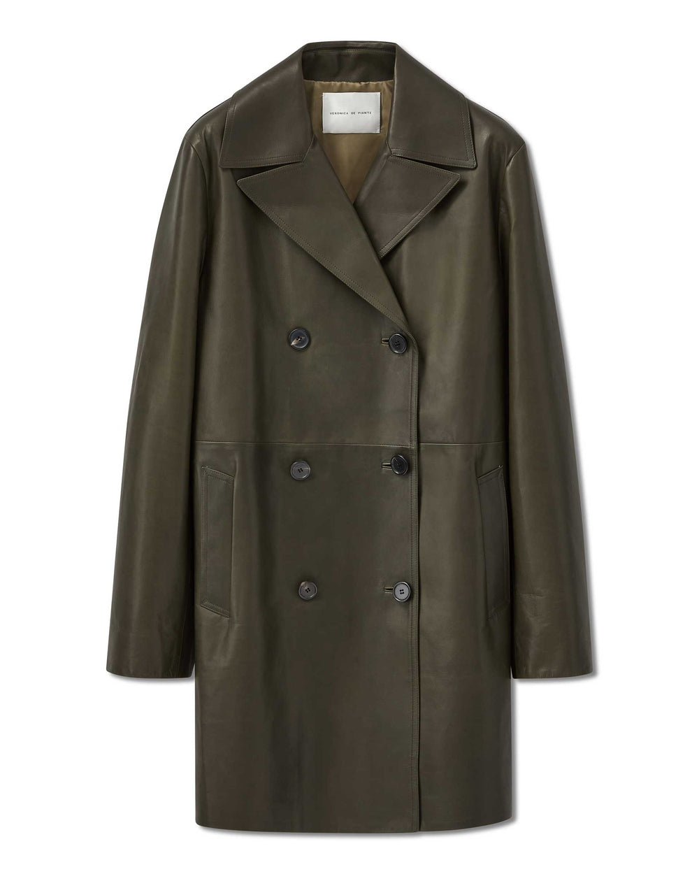 Jo Coat in Leather, Dark Moss