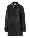 Black Nappa leather double-breasted Charlotte Trench Coat packshot, horn buttons, shoulder epaulettes, cuff straps, straight fit