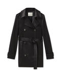 Charlotte Trench packshot, black heavy viscose short double-breasted coat with detachable belt, horn buttons