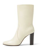 Gaia Heeled Ankle Boots in Leather, Limestone - Veronica De Piante