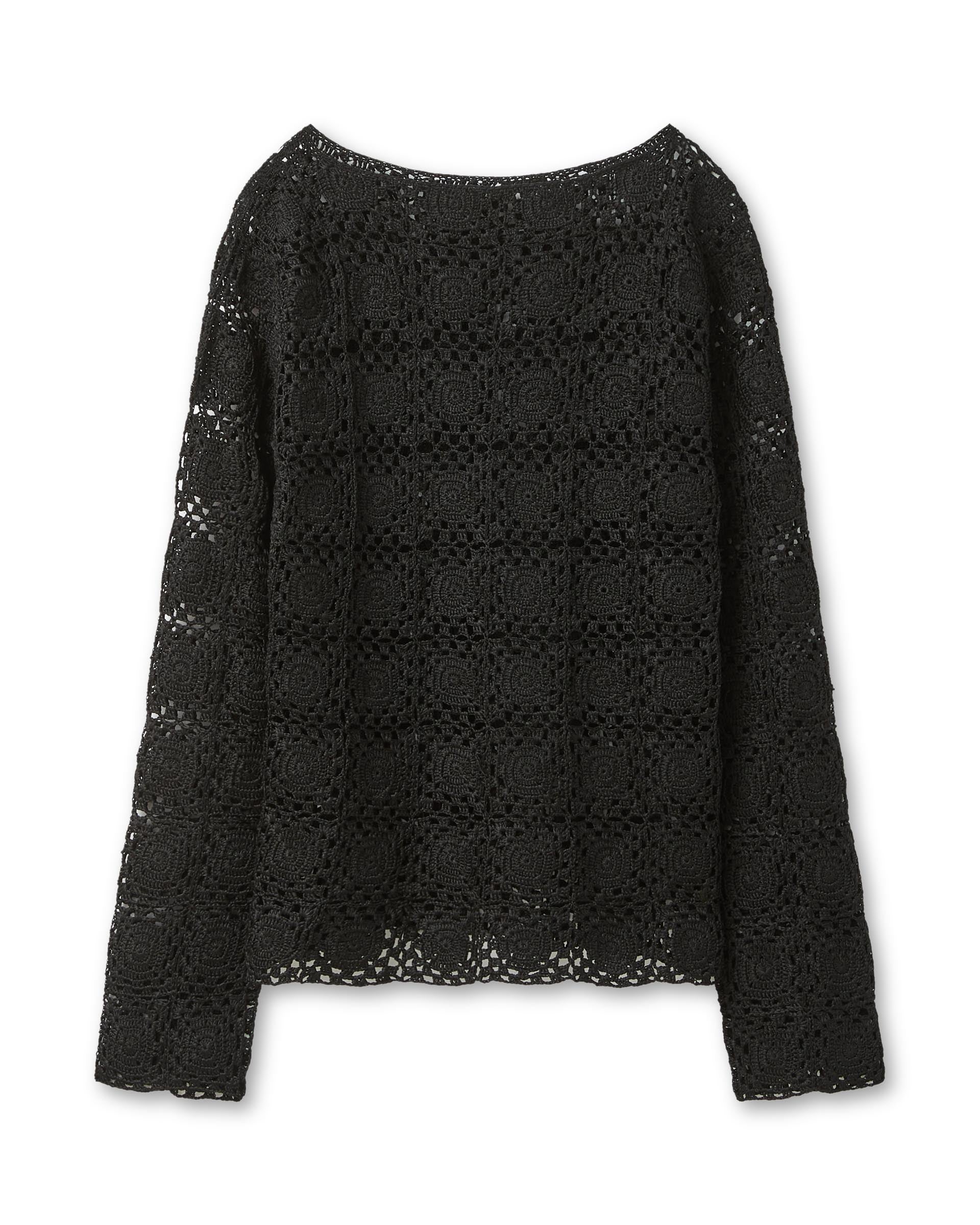 Elodie Crochet Top in Silk, Black