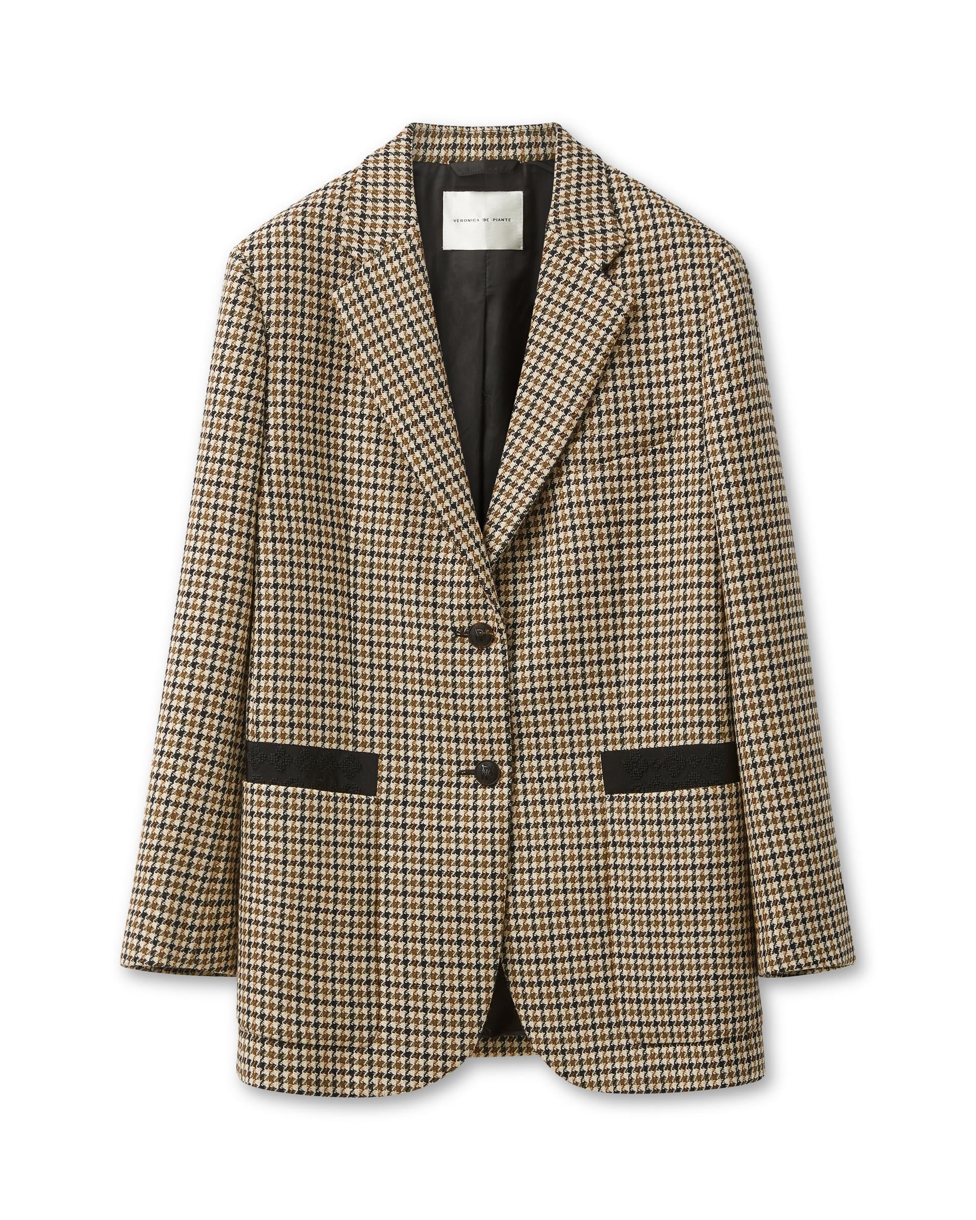 Sebastian Jacket in Wool, Brown Houndstooth