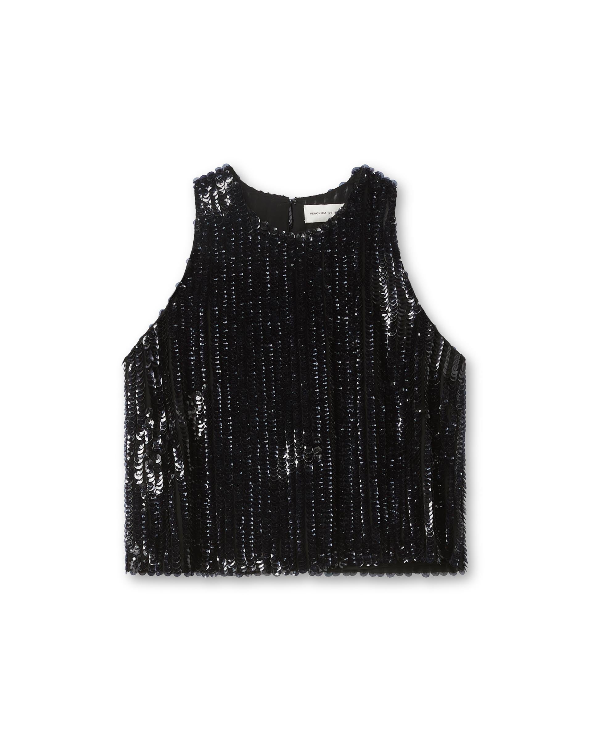 Agnes Top With Hand-Embroidered Sequin, Black