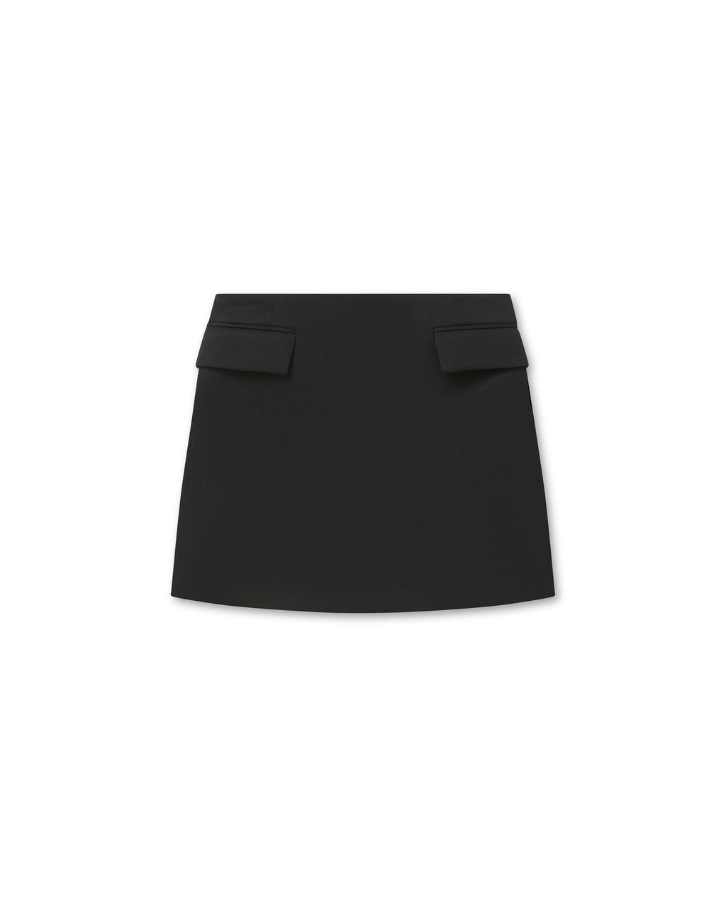 Black Cecily wool twill skirt with functional pockets by Veronica De Piante, shown flat on a surface.