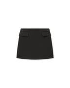 Black Cecily wool twill skirt with functional pockets by Veronica De Piante, shown flat on a surface.