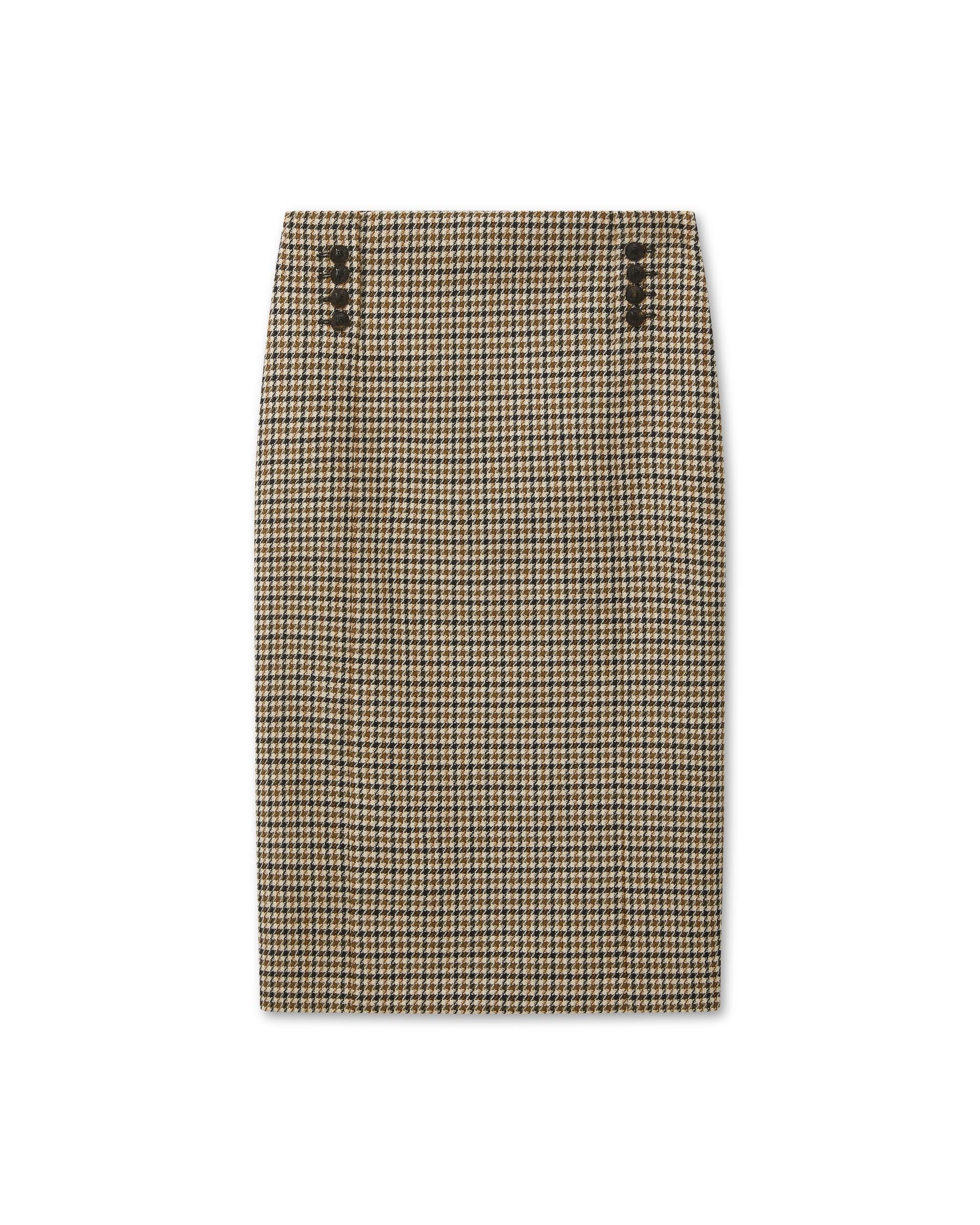 Nova Skirt in Wool, Brown Houndstooth