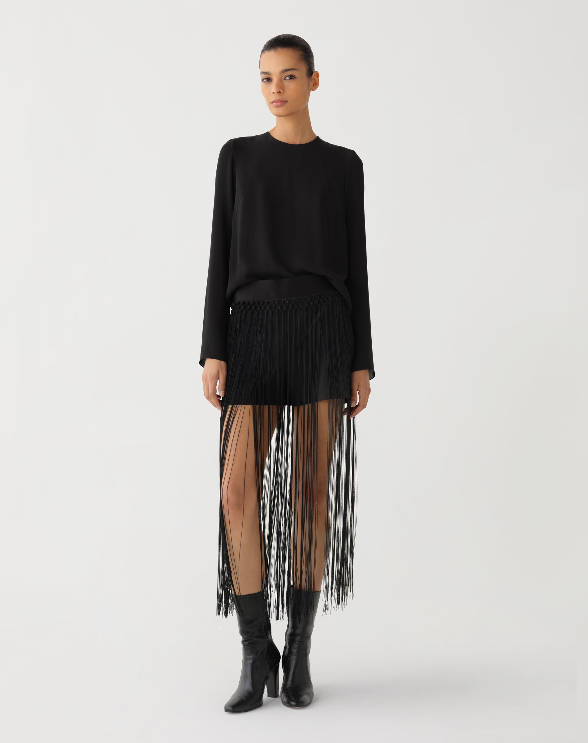 Alana Structured Tee in Silk Crepe Georgette, Black