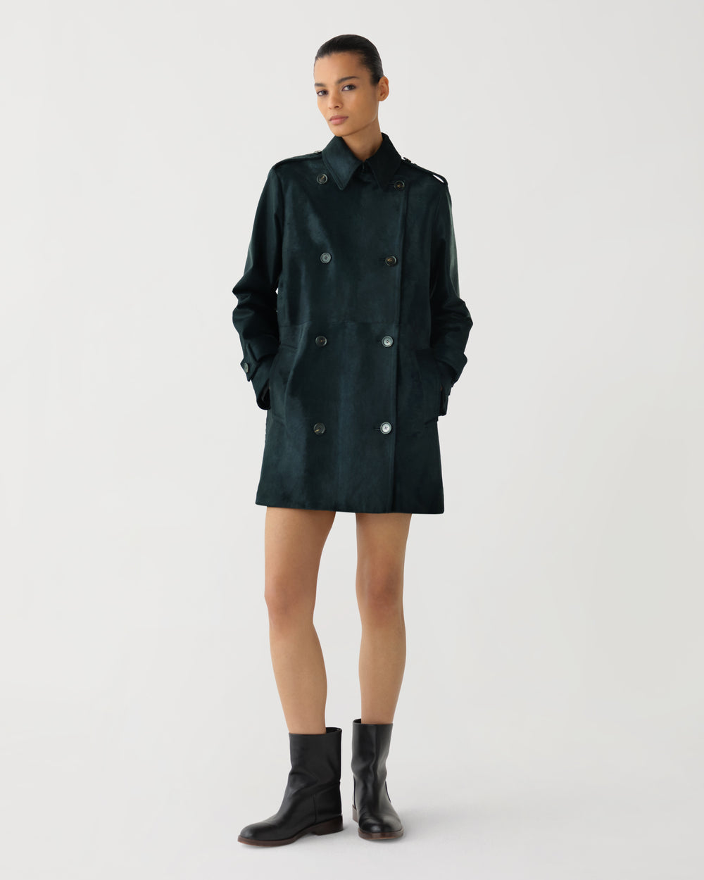 Charlotte Trench in Calf Hair, Emerald Green