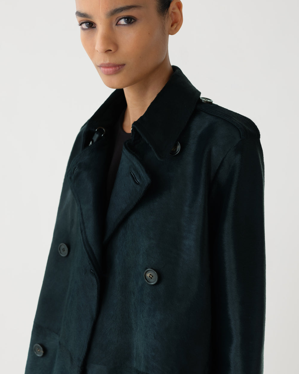 Charlotte Trench in Calf Hair, Emerald Green