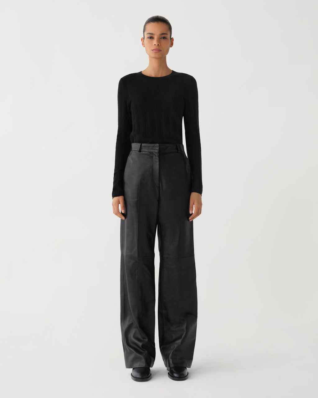 Audrey Trousers in Leather, Black - Veronica De Piante