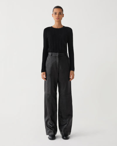 Audrey Trousers in Leather, Black - Veronica De Piante