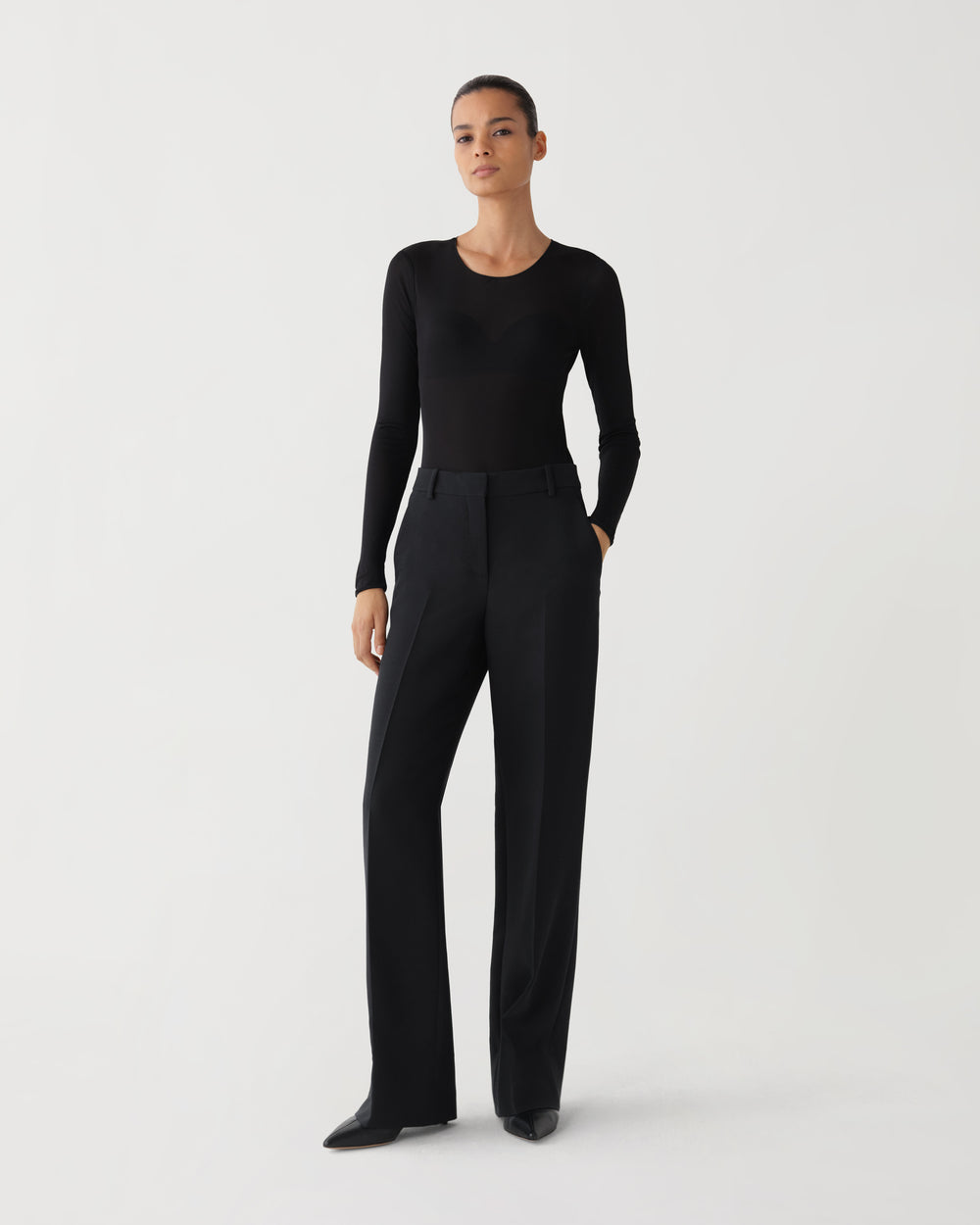 Anya Trousers in Wool Viscose, Black