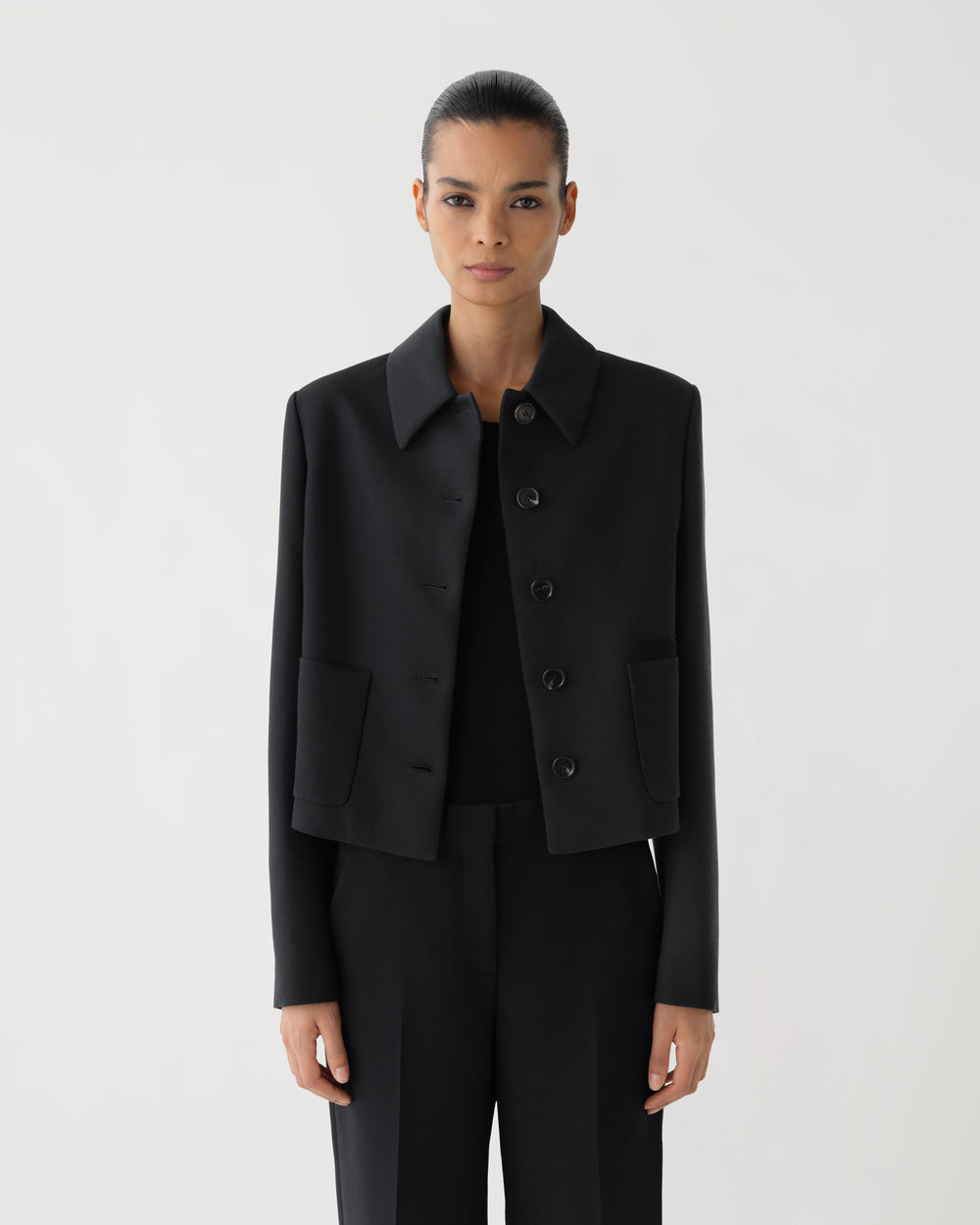 Inés Jacket in Wool Viscose, Black