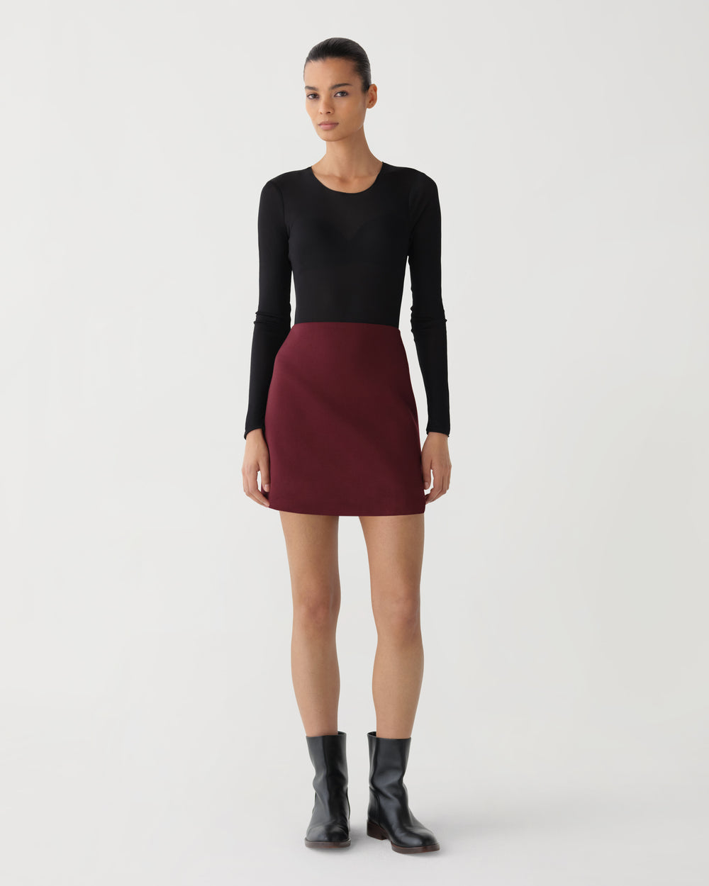 Cecily Skirt in Wool Twill, Burgundy