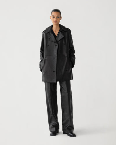 Charlotte Trench in Leather, Black - Veronica De Piante