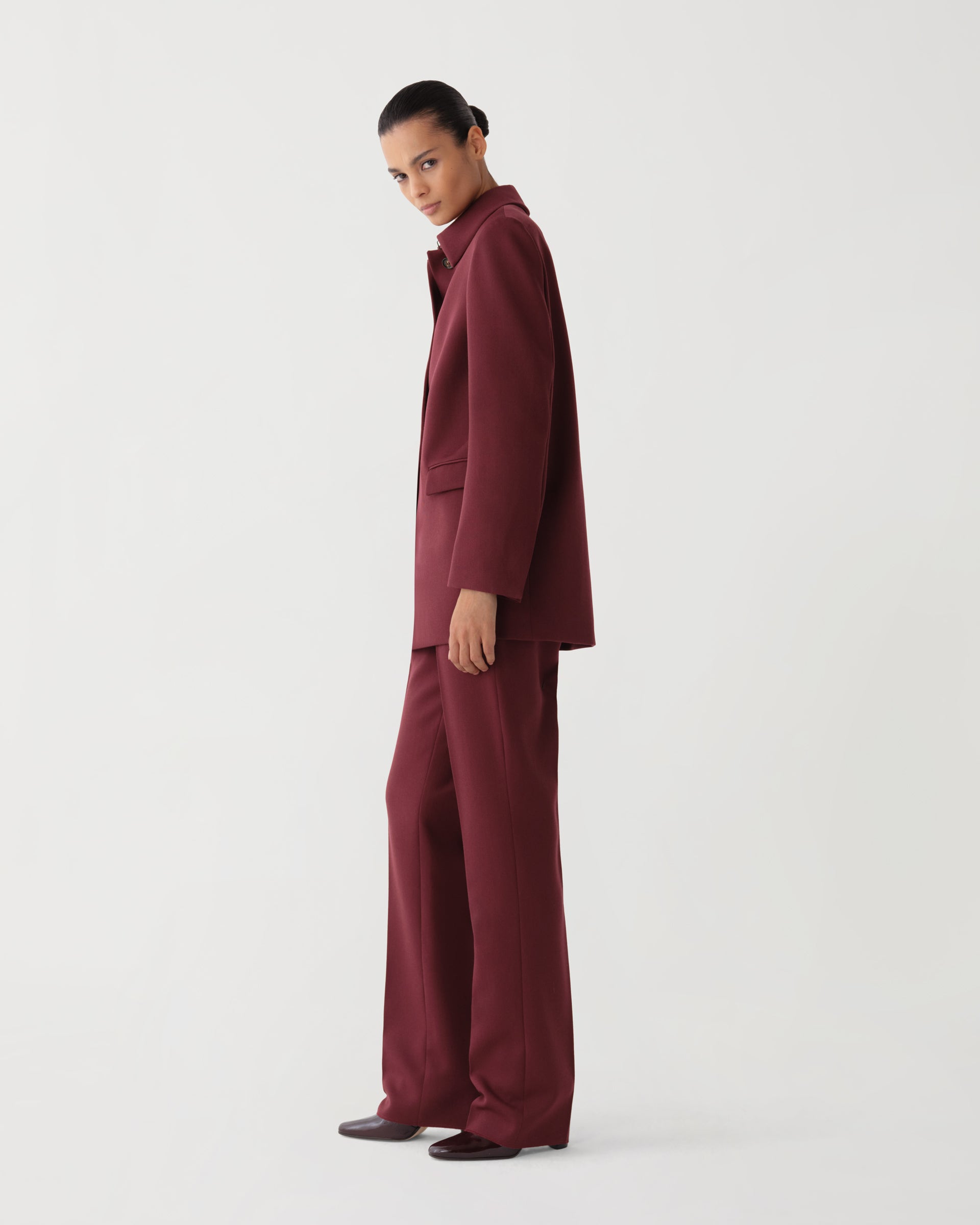 Klara Jacket in Wool Twill, Burgundy