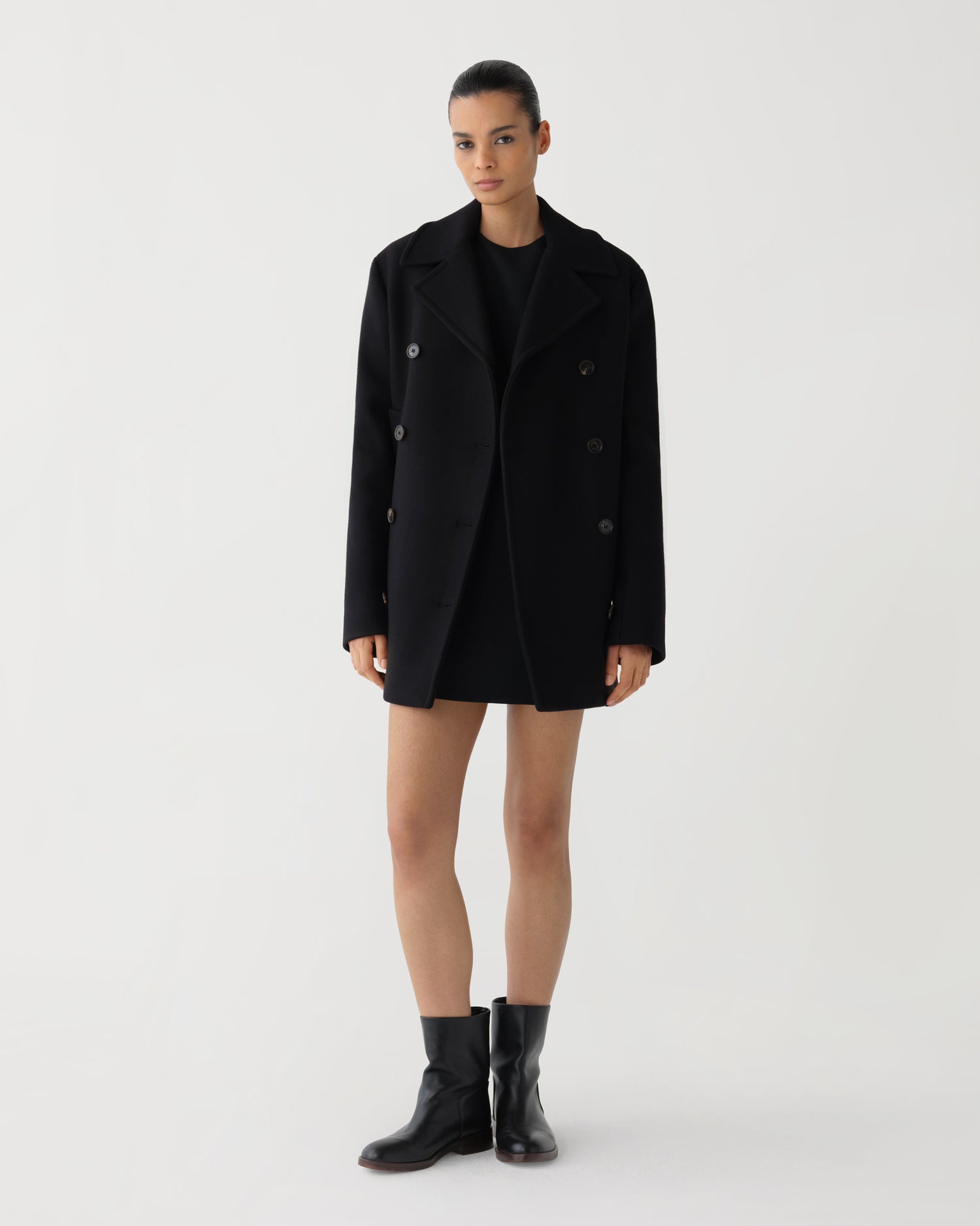 Claudia Peacoat in Melton Wool, Black