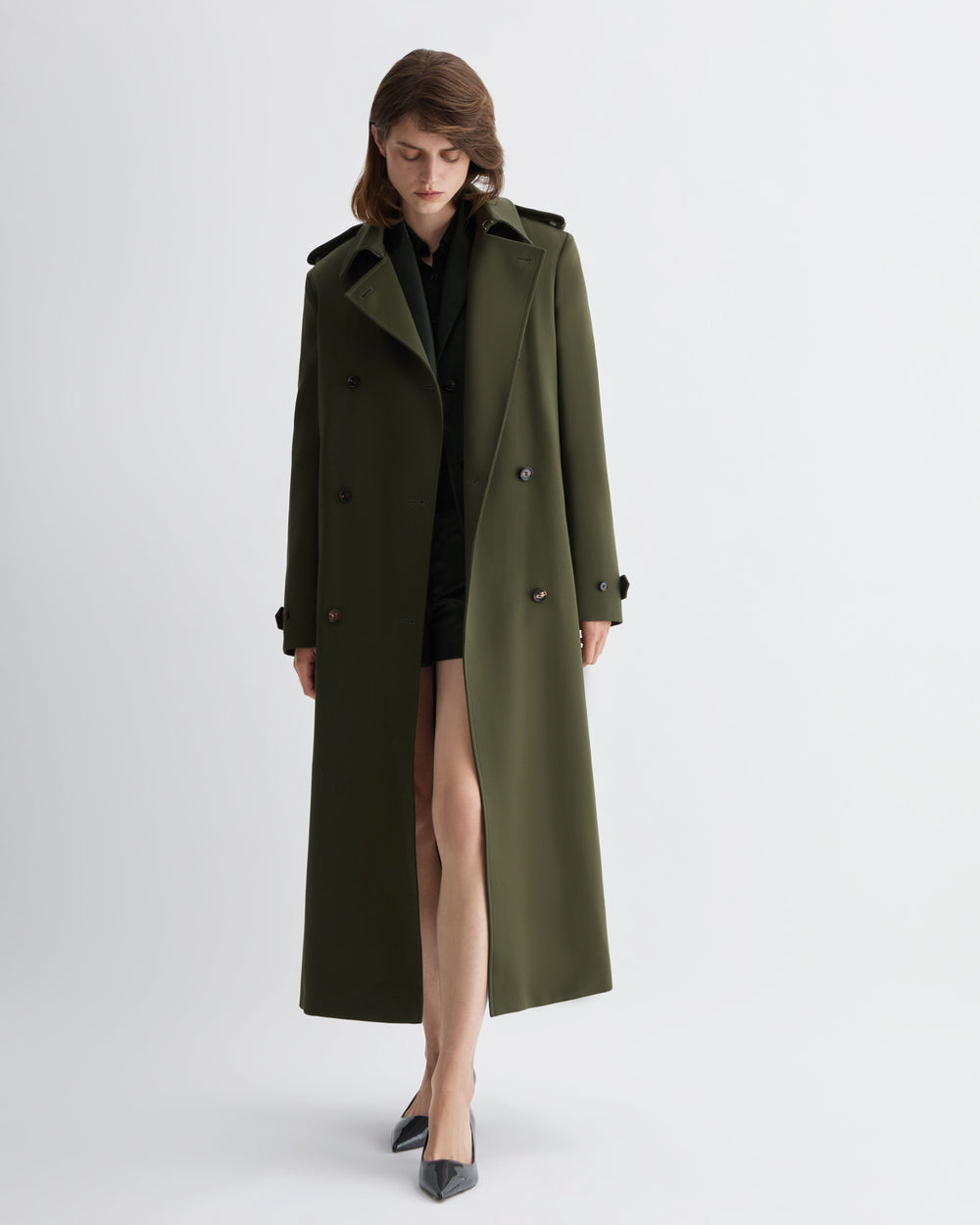 Amara Trench Coat in Cotton, Olive - Veronica De Piante