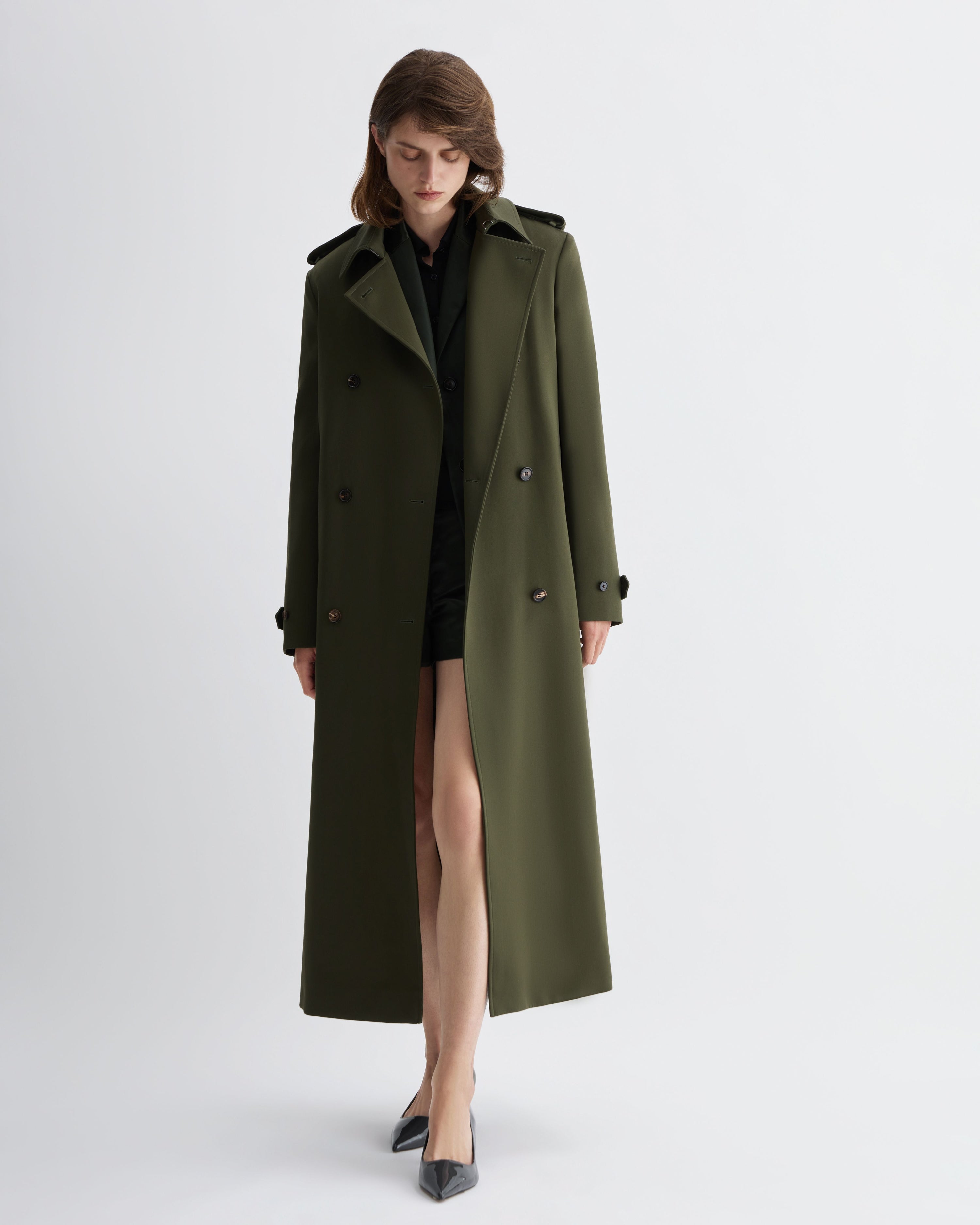 Amara Trench Coat in Cotton, Olive - Veronica De Piante