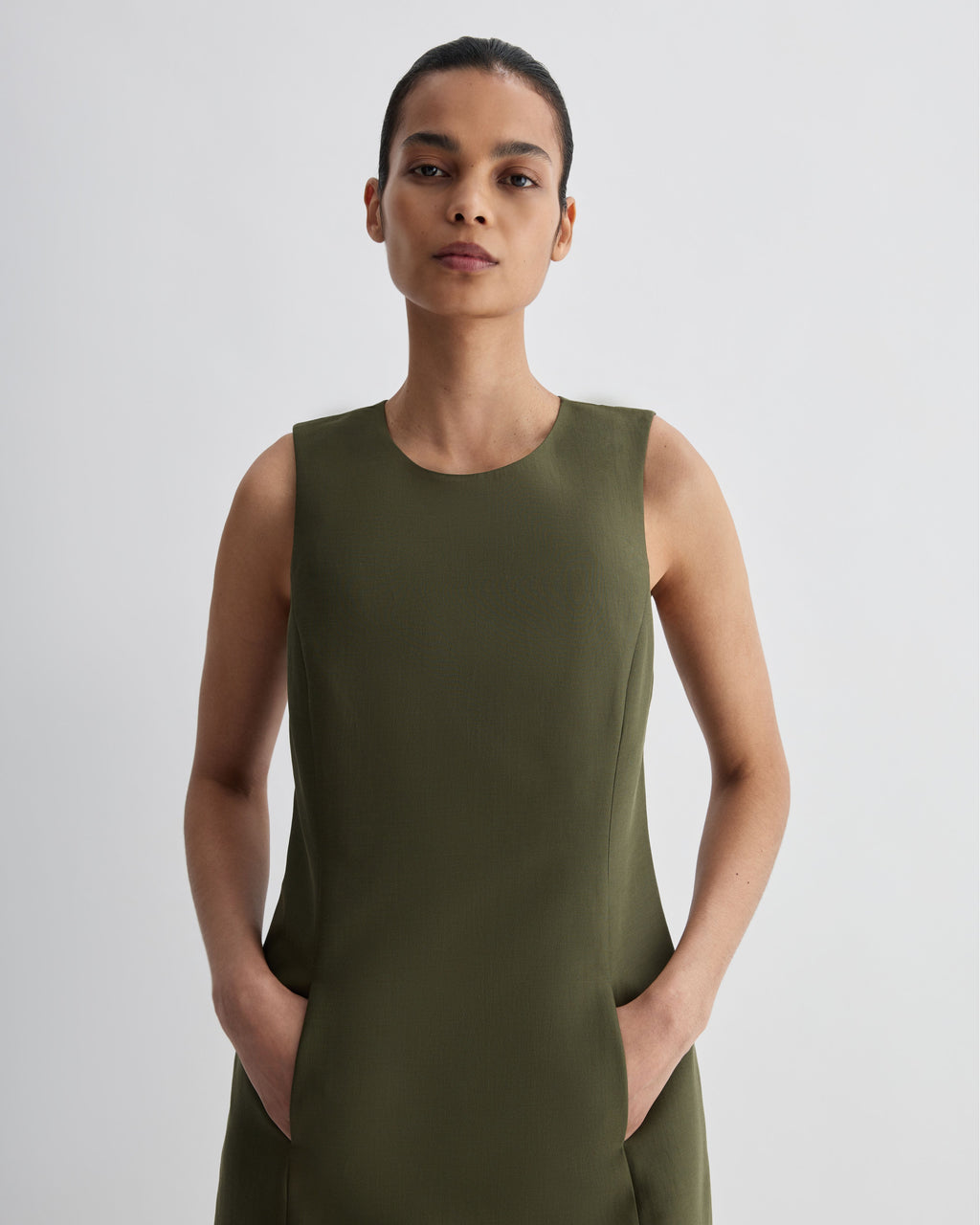 Melodie Dress in Cotton Silk, Olive - Veronica De Piante