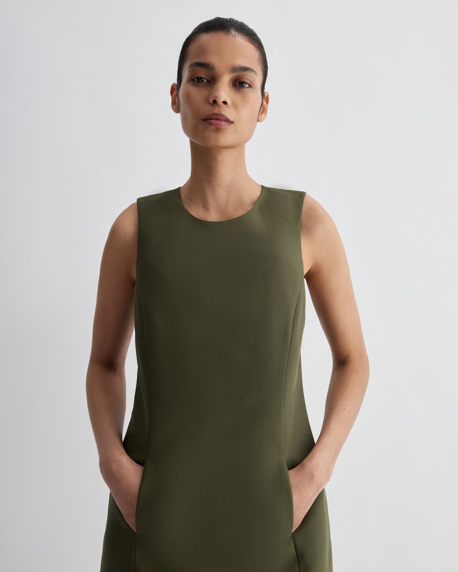 Melodie Dress in Cotton Silk, Olive - Veronica De Piante