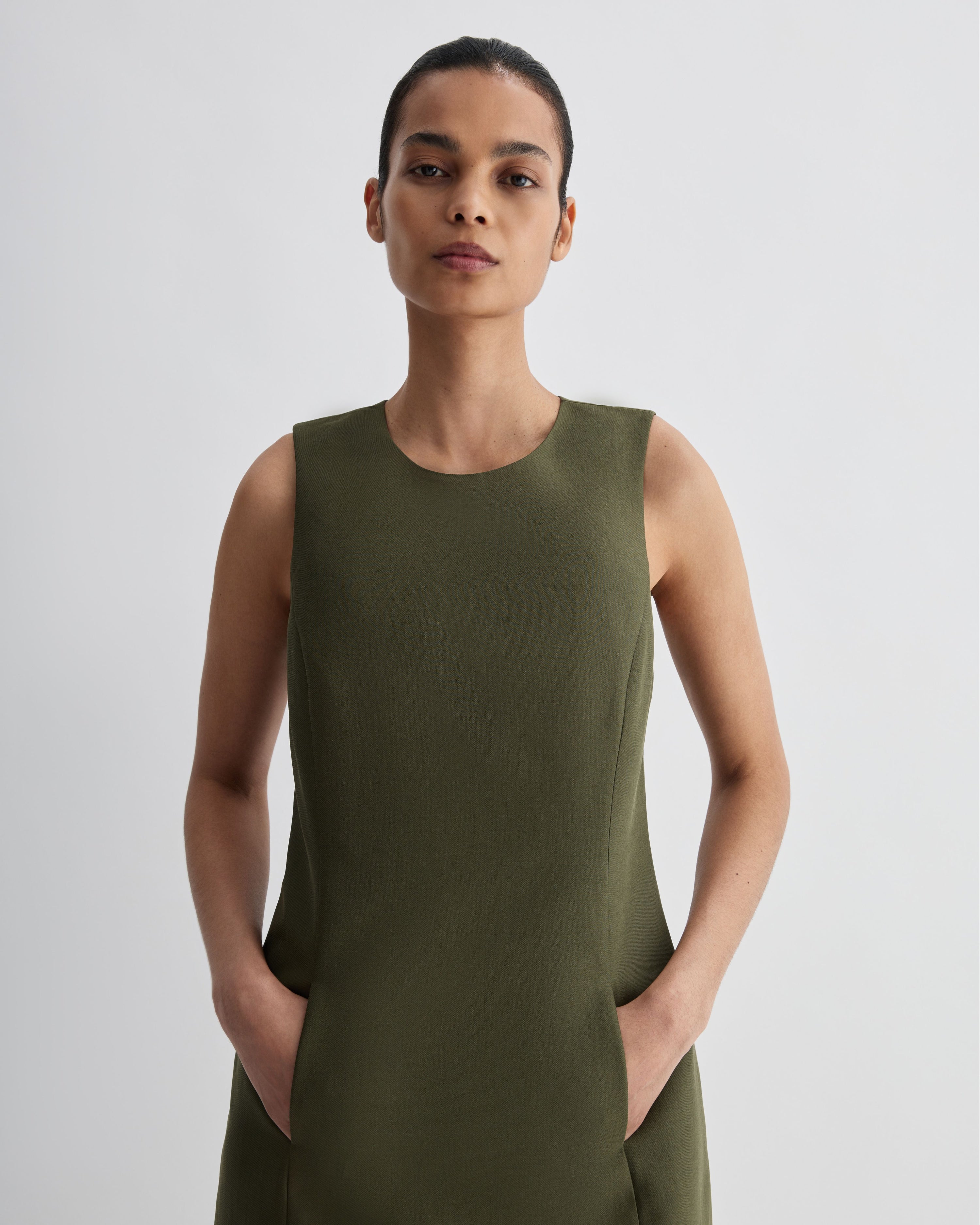 Melodie Dress in Cotton Silk, Olive - Veronica De Piante