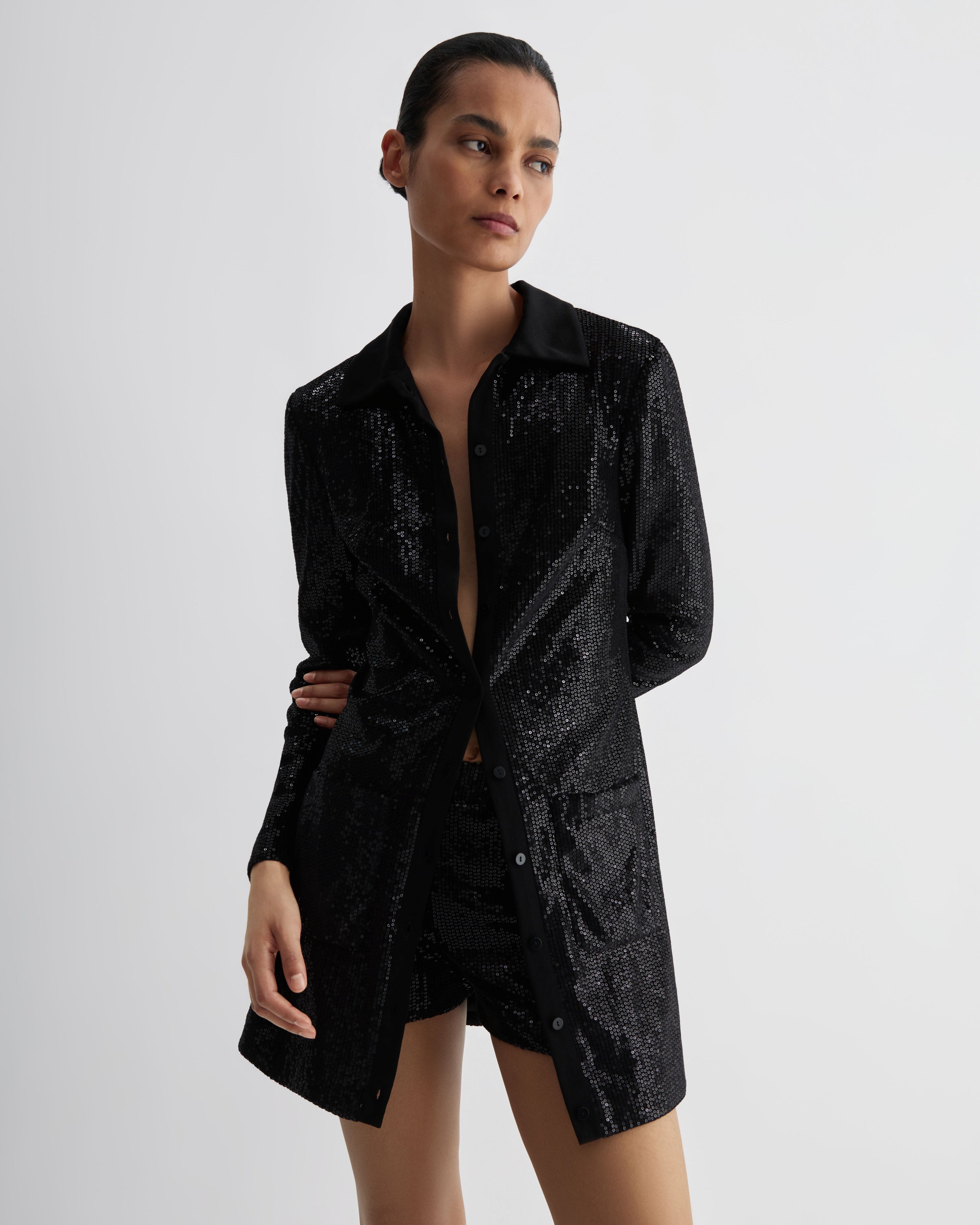 Scarlet Dress in Stretch Sequin, Black - Veronica De Piante