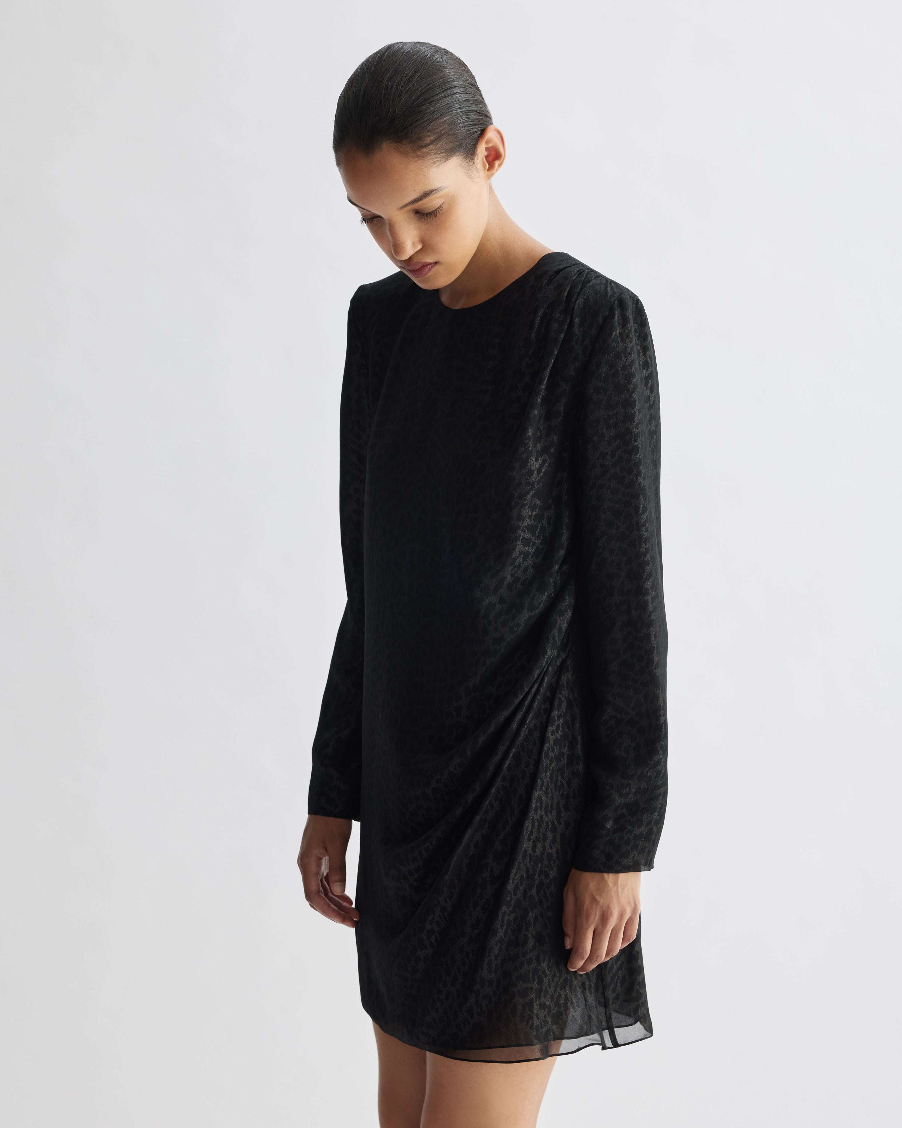 Pia Dress in Silk, Silver Leopard