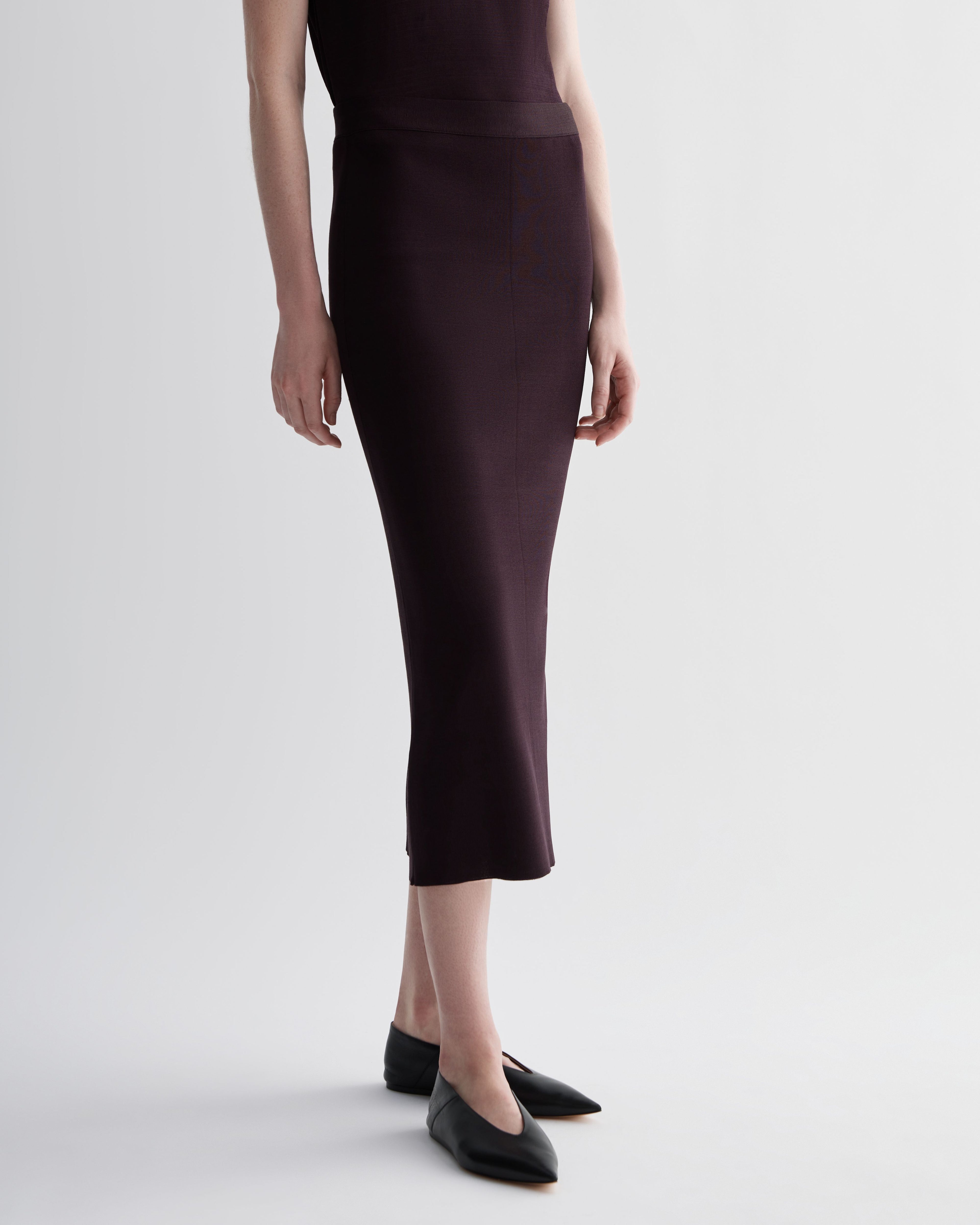 Caterina Skirt in Silk Knit, Deep Plum - Veronica De Piante