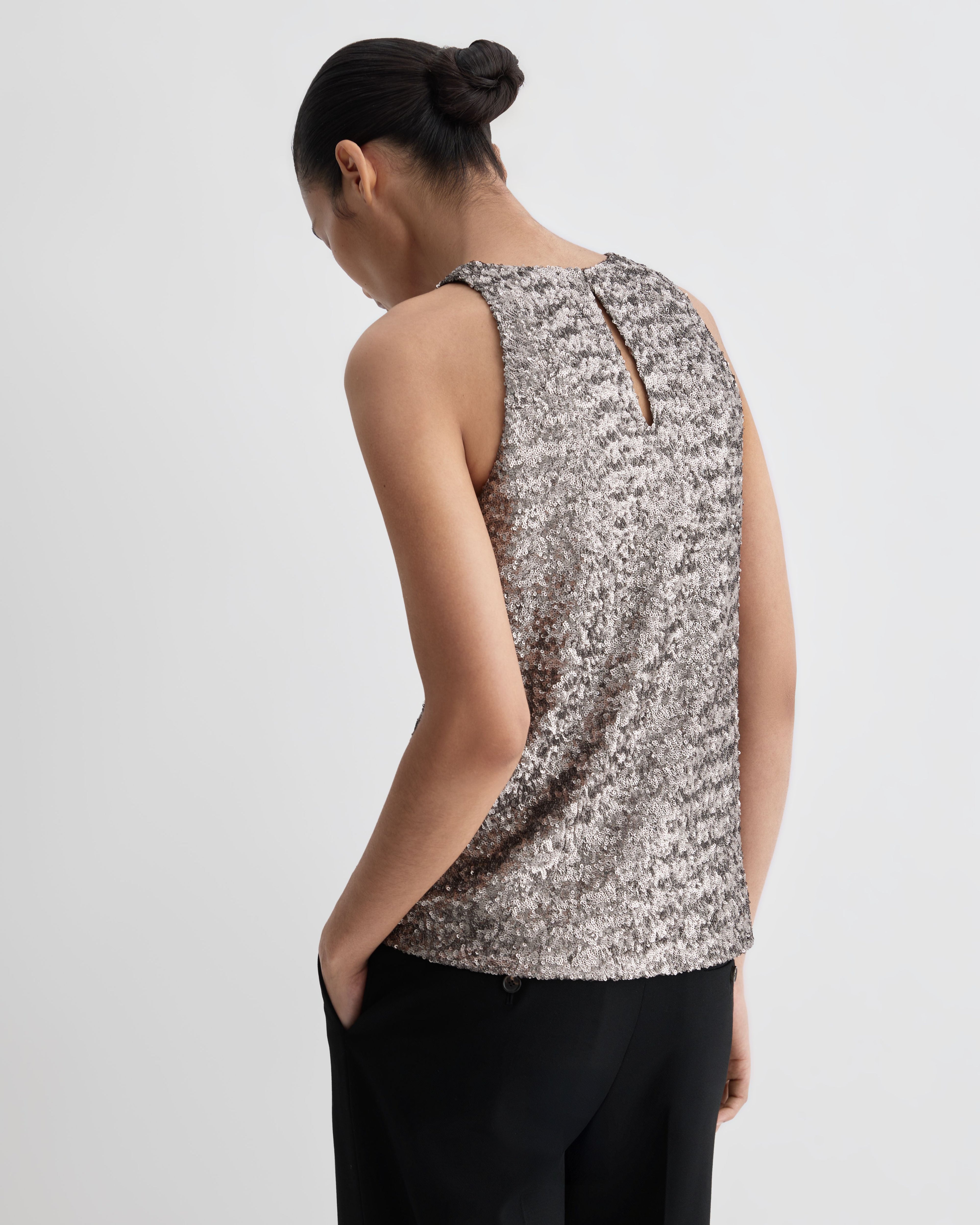 Alizeh Top in Flat Sequins, Champagne - Veronica De Piante