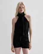 Silver leopard print silk Elysia top by Veronica De Piante, featuring a relaxed fit and elegant draping.