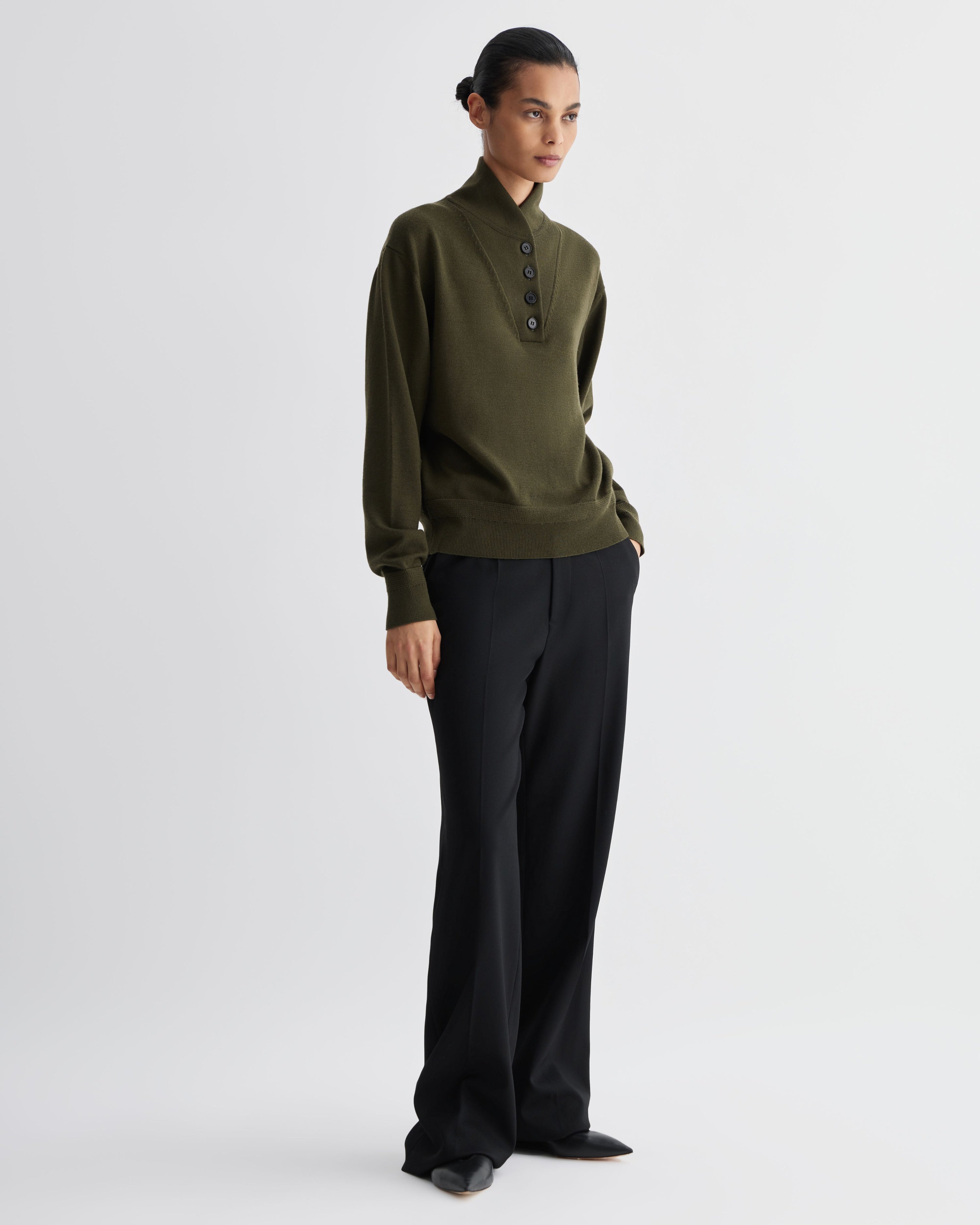 Alicia Sweater in Merino Wool, Olive - Veronica De Piante